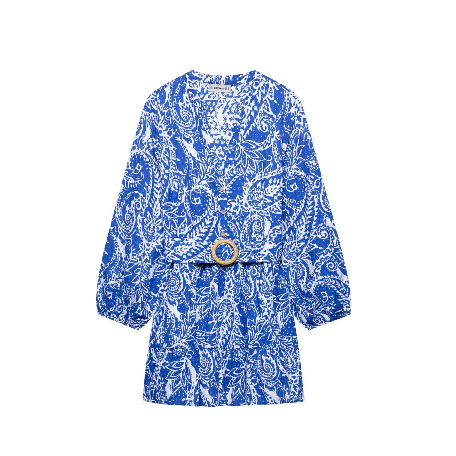Embroidered dress with belt and shirt style for women