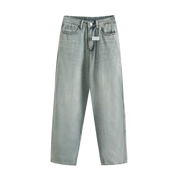 Elastic waist loose casual wide leg jeans for women