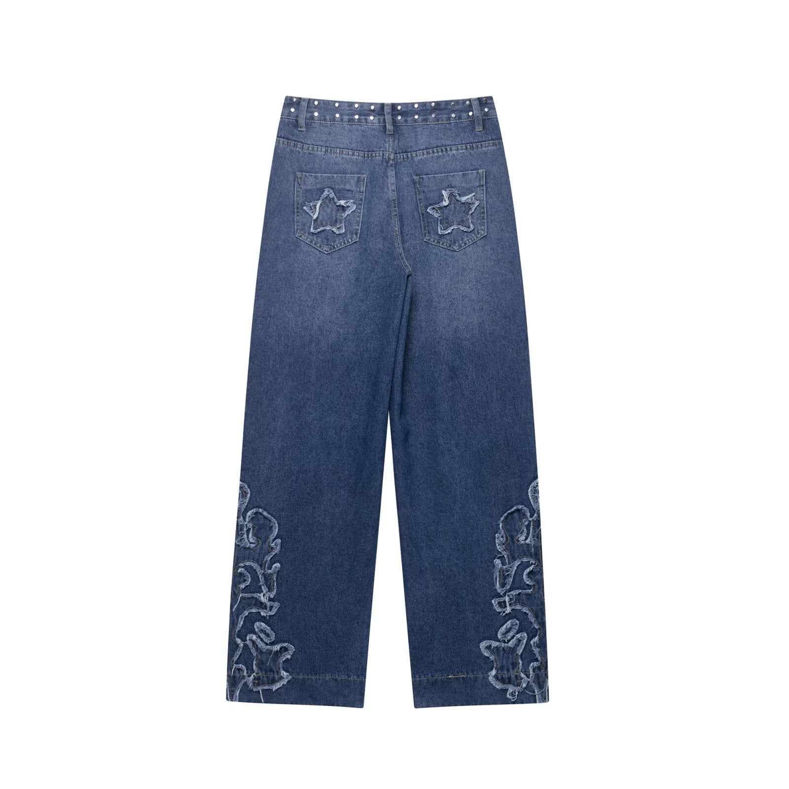 Women's European and American style studded embroidered straight leg jeans