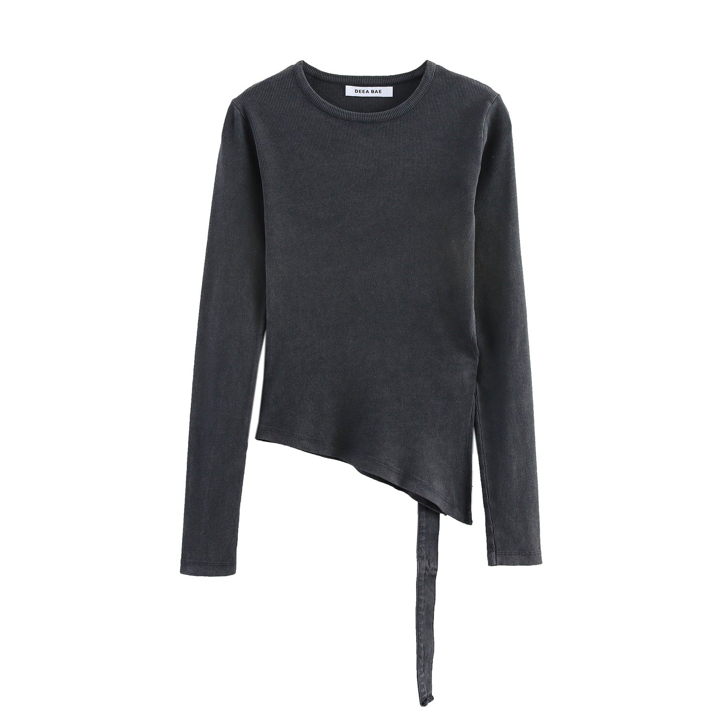 Round neck long sleeved shirt with waist belt and open T-shirt top for women
