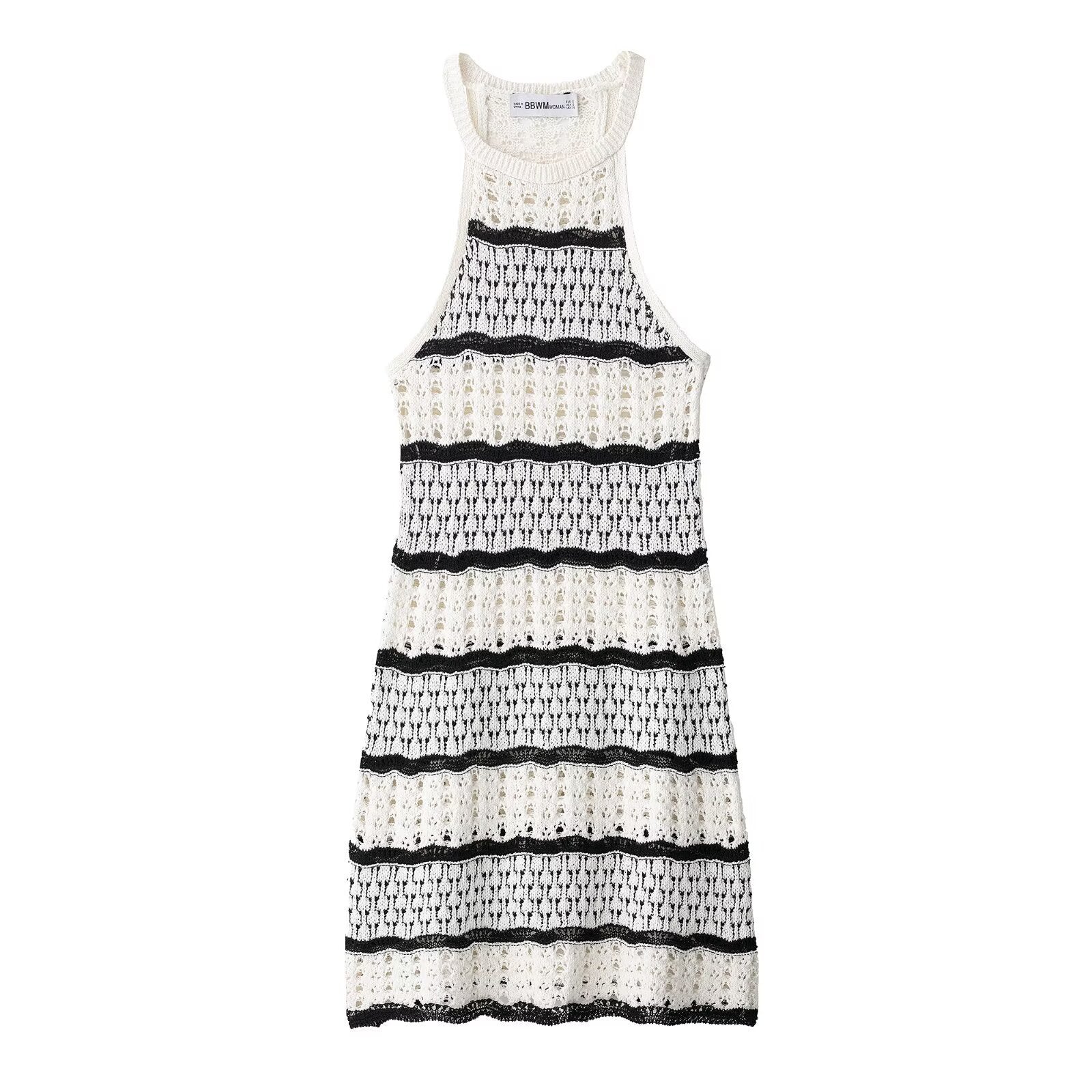Striped contrasting vest style knitted dress for women
