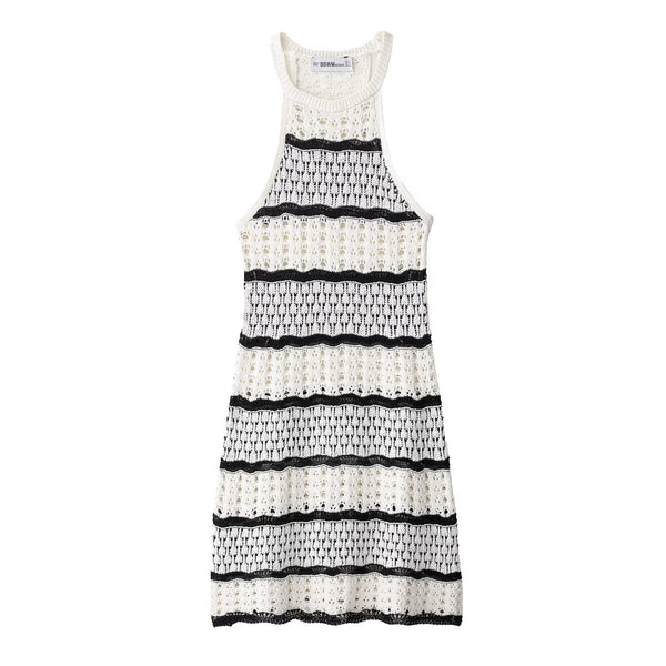 Striped contrasting vest style knitted dress for women