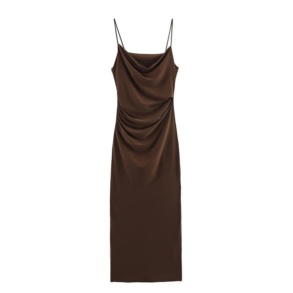 Wrinkled decorative camisole wrapped hip dress for women