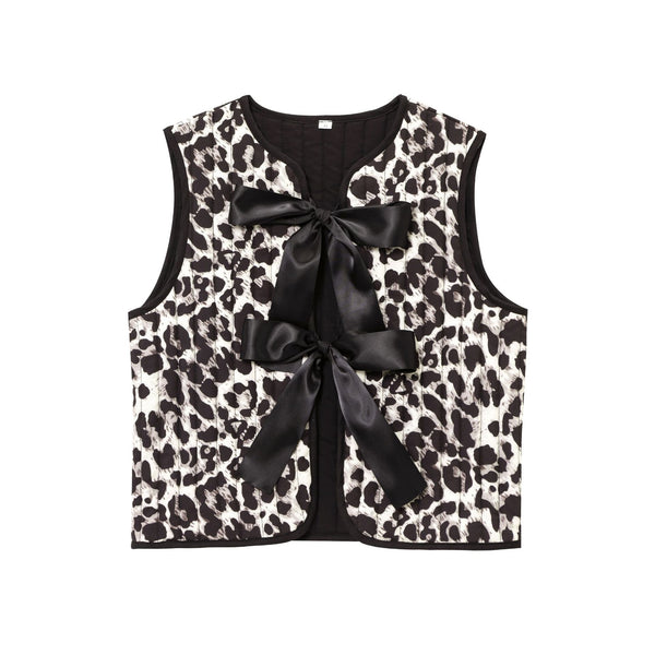 Bow decoration leopard print face vest for women