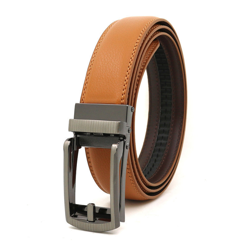 Men's Click Belt fake needle belt automatic buckle two-layer cowhide leather belt