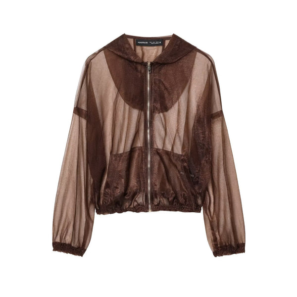 Transparent hard gauze hooded jacket baseball uniform for women