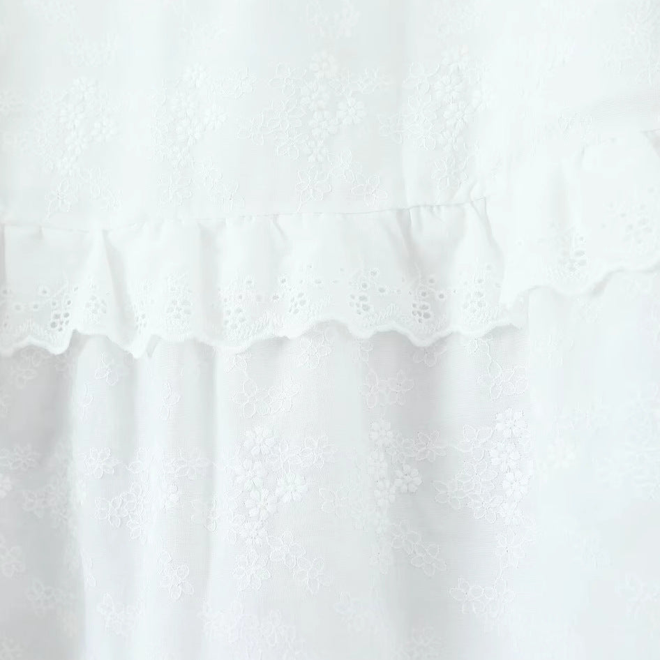Lace embroidery splicing A-line cake skirt for women