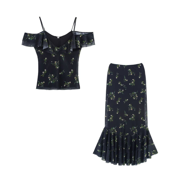 Fashion silk screen printed camisole vest+skirt set for women