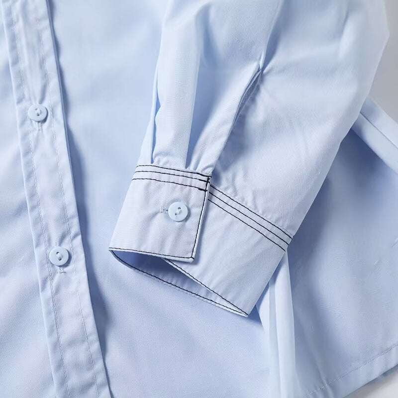 Button up waist fold long sleeved shirt top for women