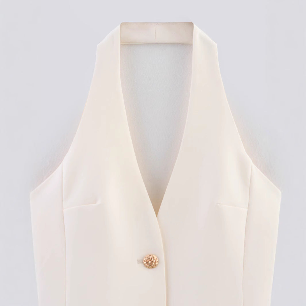 Slim fit one button neck hanging vest top women's vest