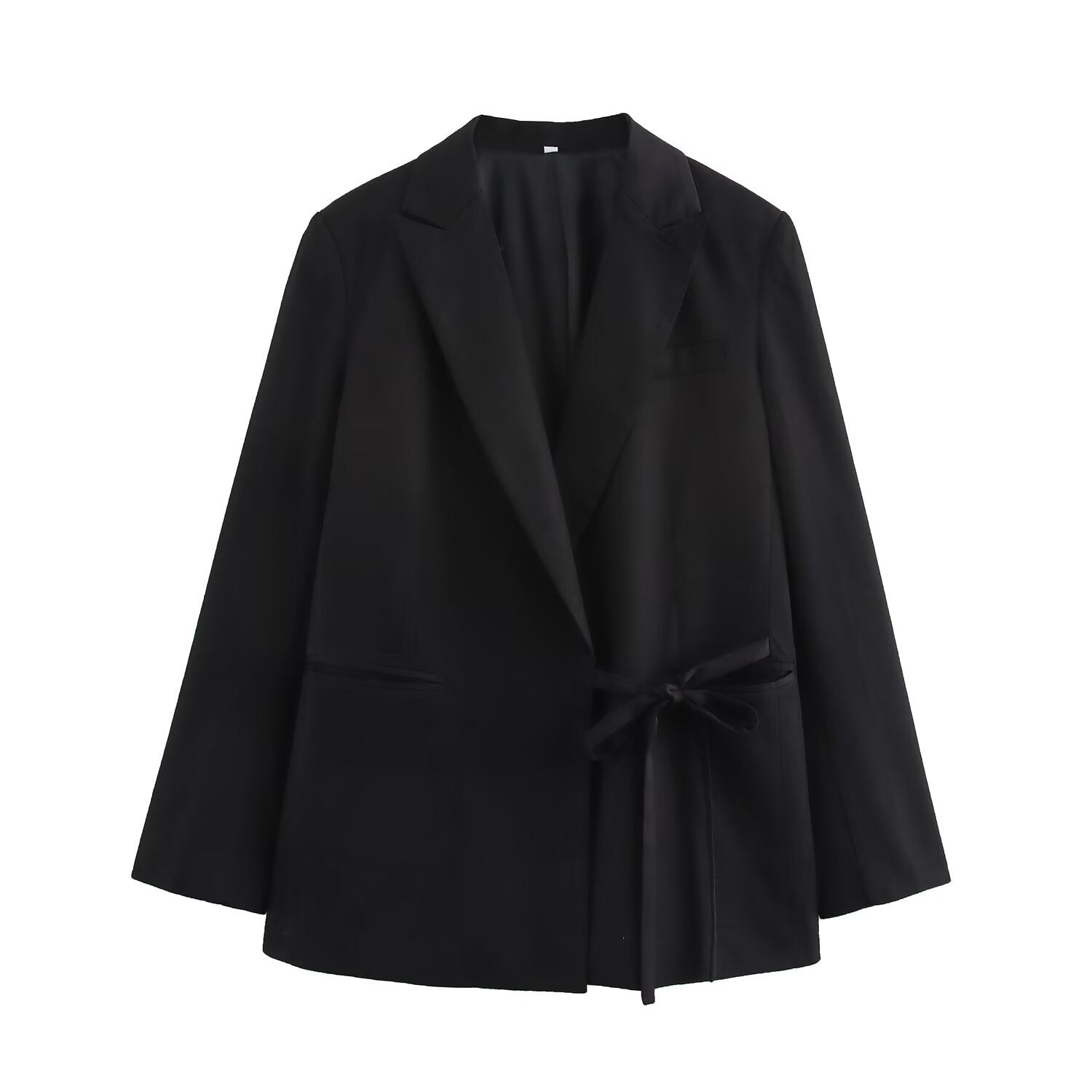 Fashionable wrap up tie up long sleeved suit jacket top