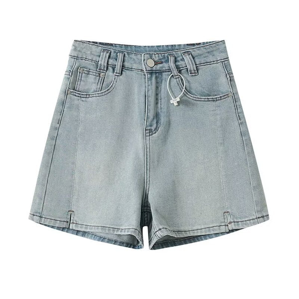 Low waisted A-line straight leg denim shorts for women