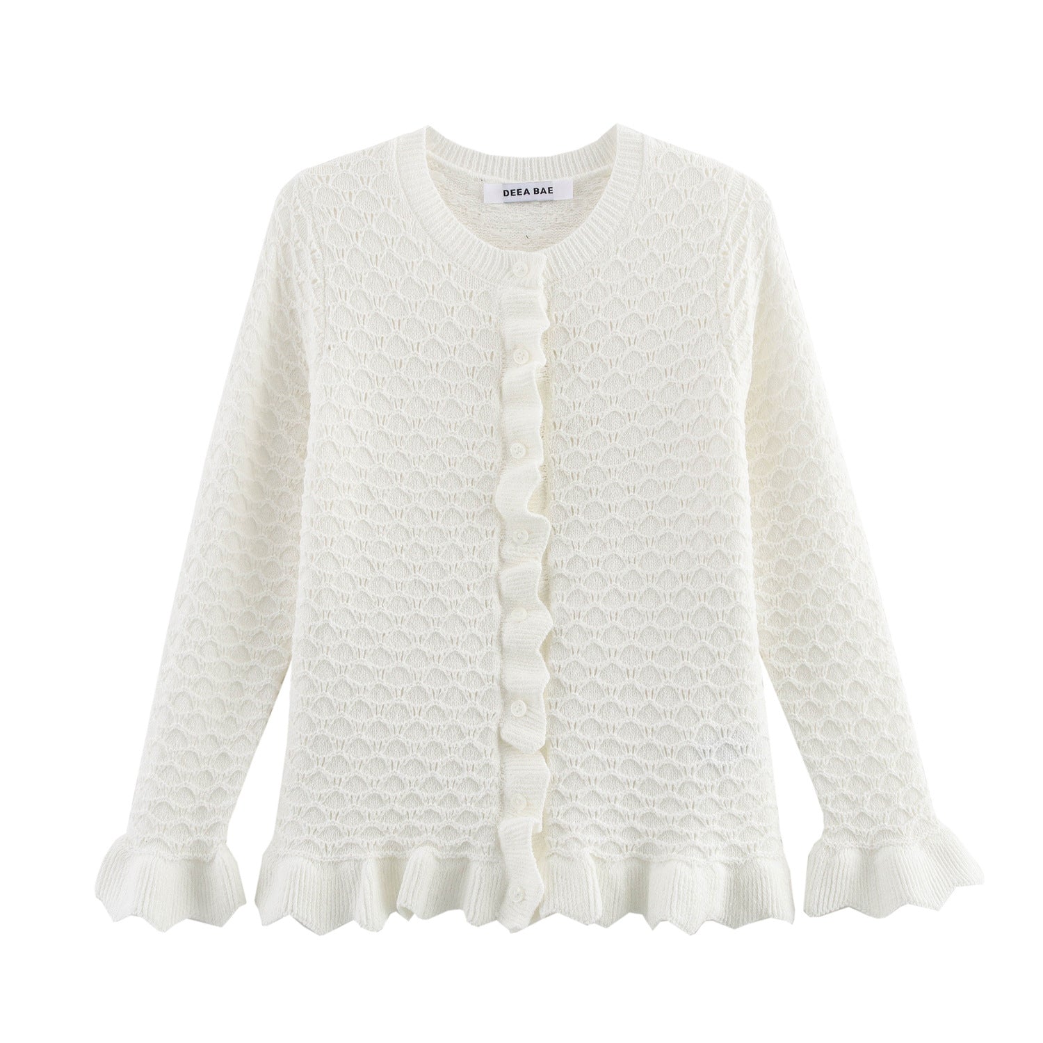 Lace embellished single breasted knitted sweater top jacket for women