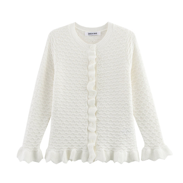 Lace embellished single breasted knitted sweater top jacket for women