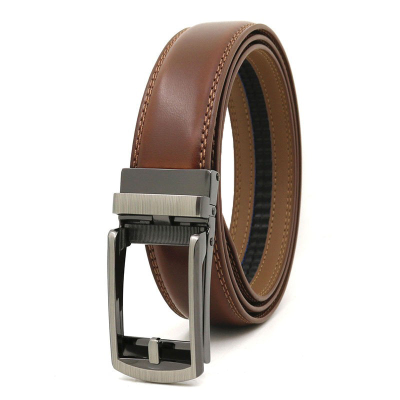 Men's Click Belt fake needle belt automatic buckle two-layer cowhide leather belt