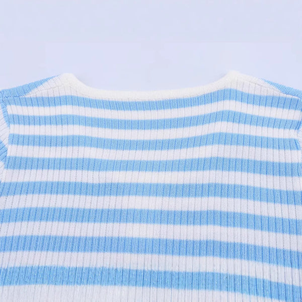 Women's European and American round neck short sleeved striped T-shirt top