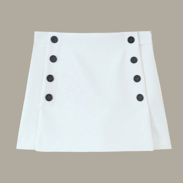 Double breasted solid color A-line skirt shorts for women