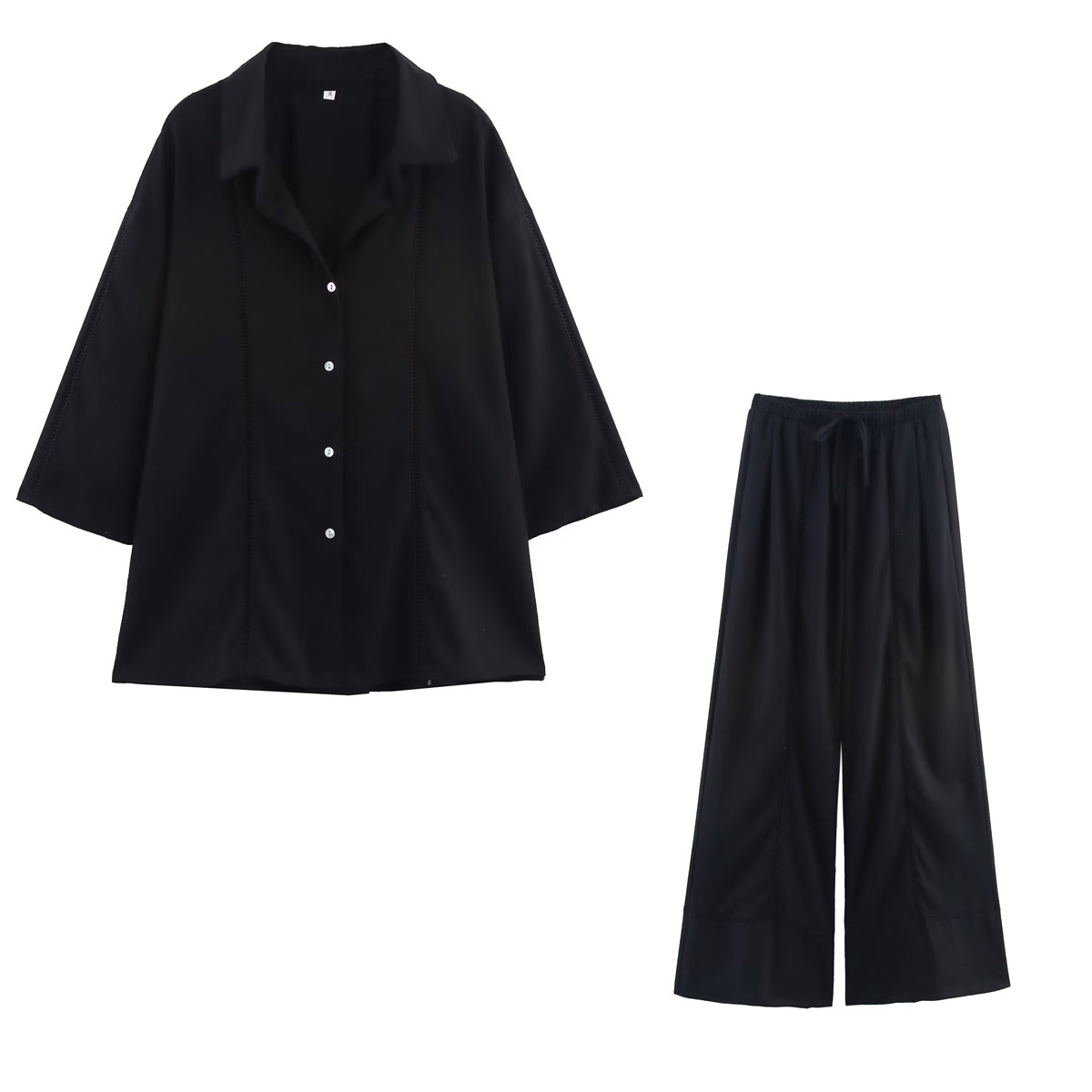Women's European and American style long sleeved V-neck shirt+wide leg pants set