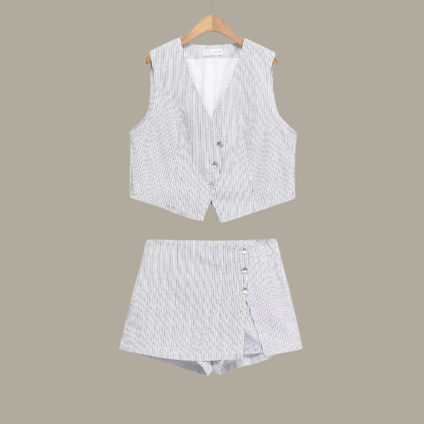 Striped vest top+striped shorts set for women
