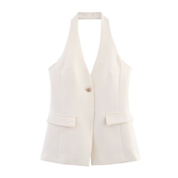 Slim fit one button neck hanging vest top women's vest