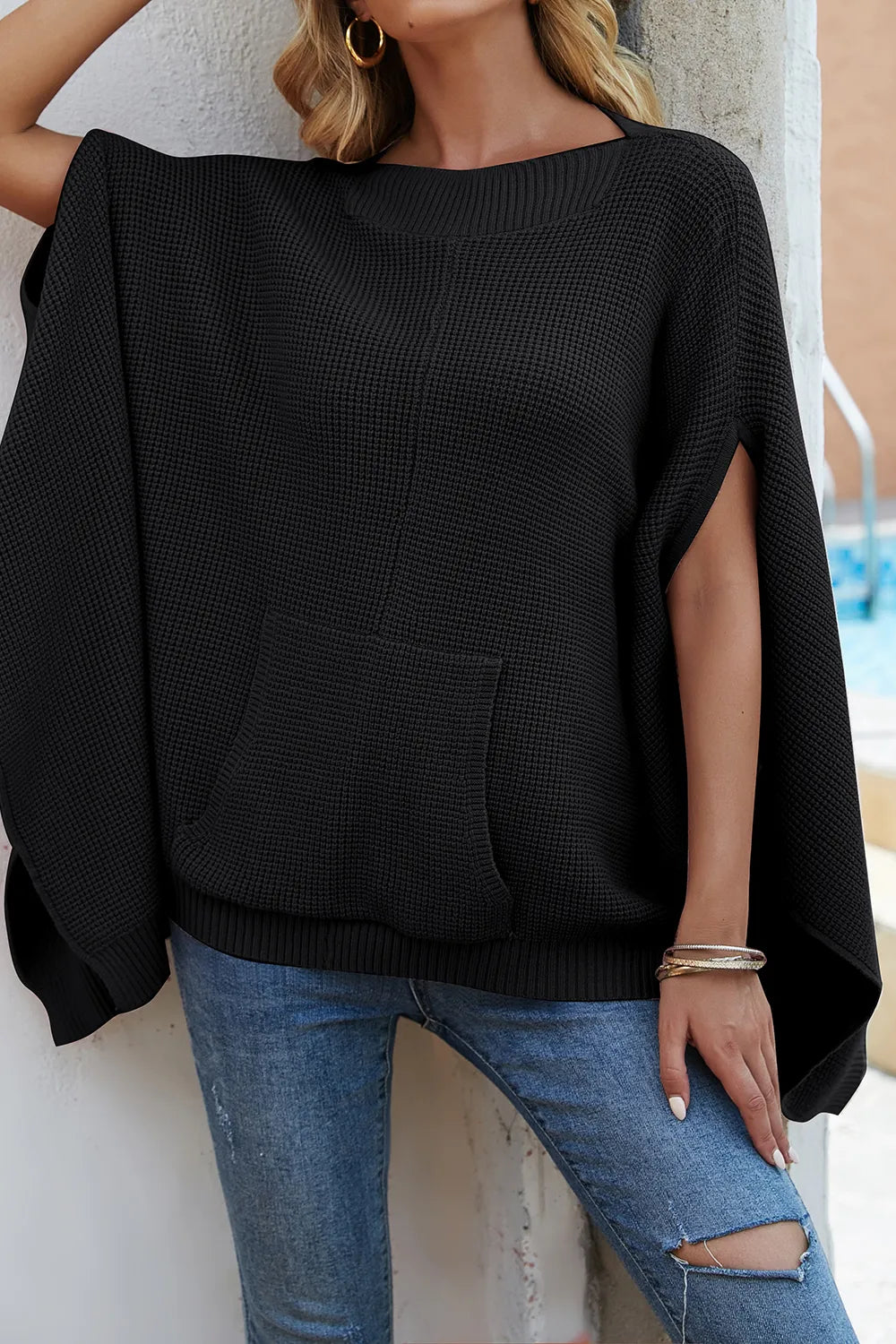 Solid color casual style plus size women's knitted sweater
