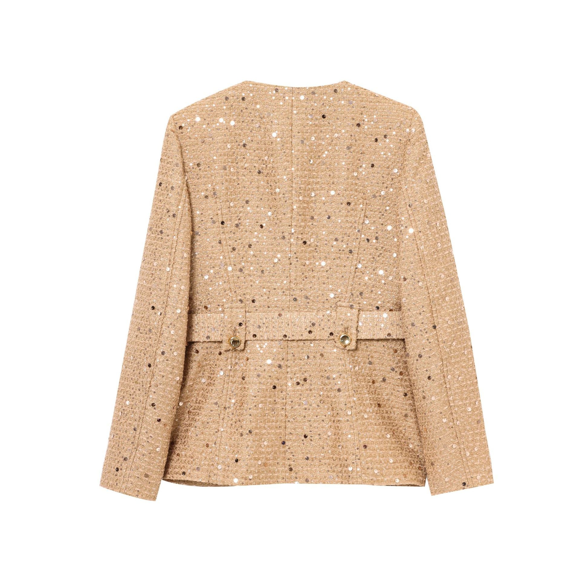 Round neck with belt pearl embellishment suit jacket for women
