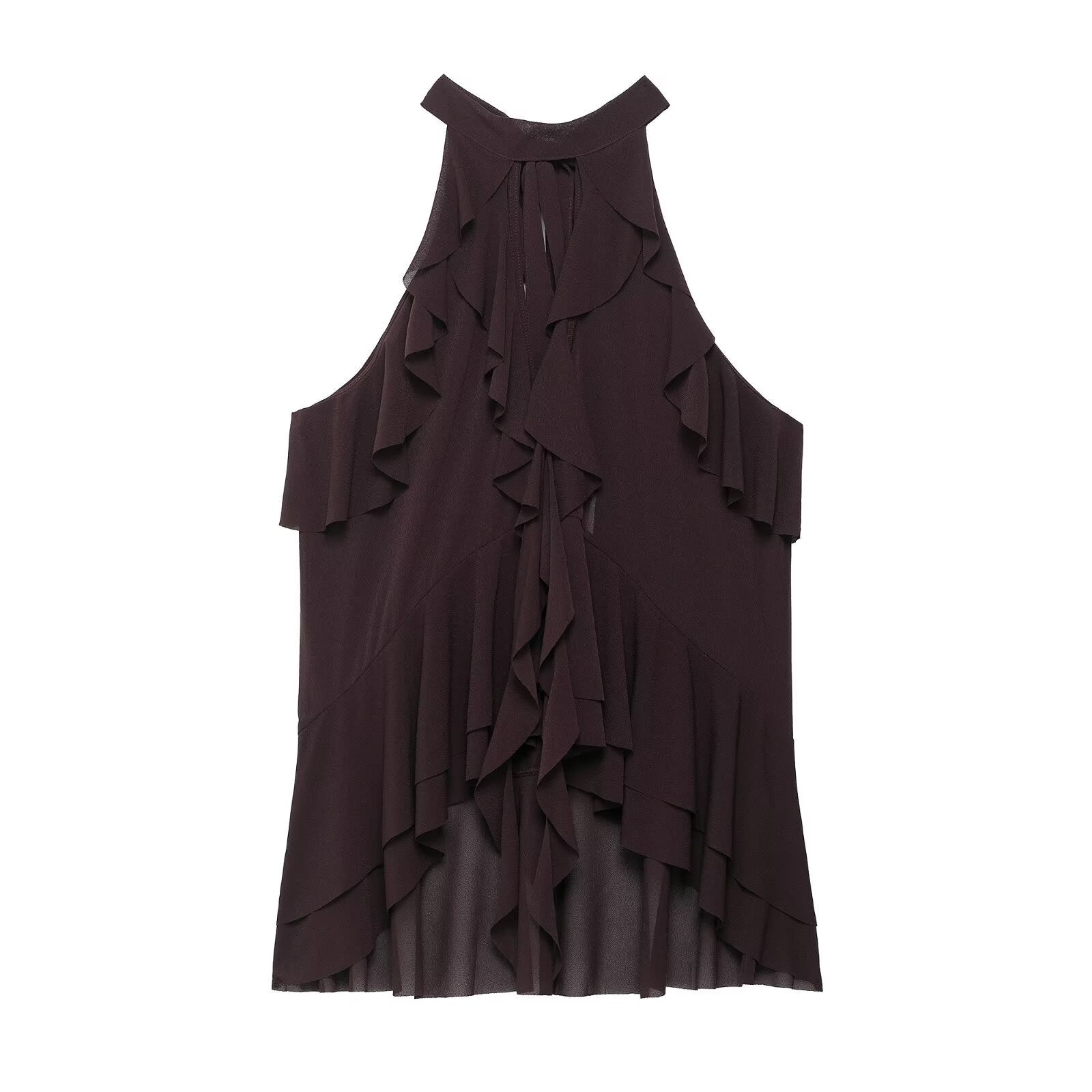 Stacked Decoration Sleeveless Hanging Neck T-shirt Top for Women