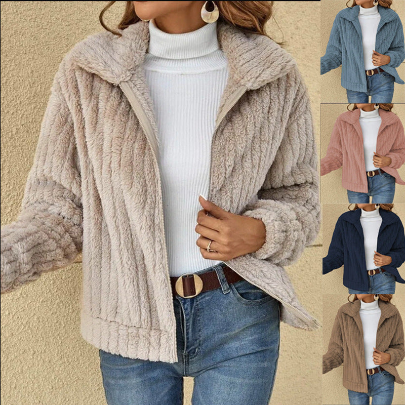 New autumn and winter woolen cardigan with a short collar jacket