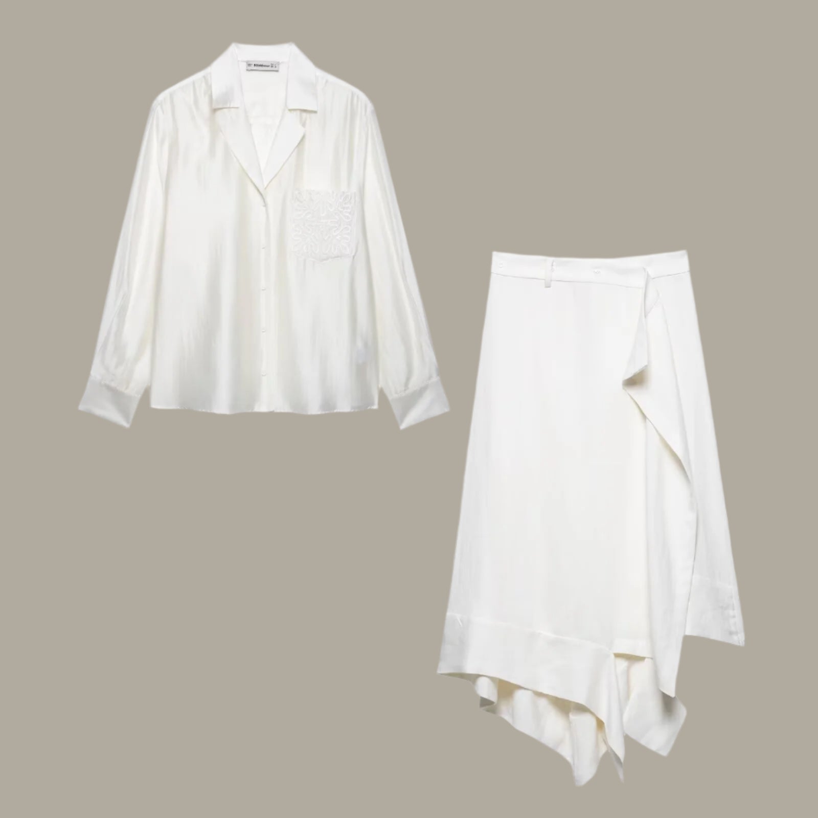Shirt top+asymmetrical skirt set for women