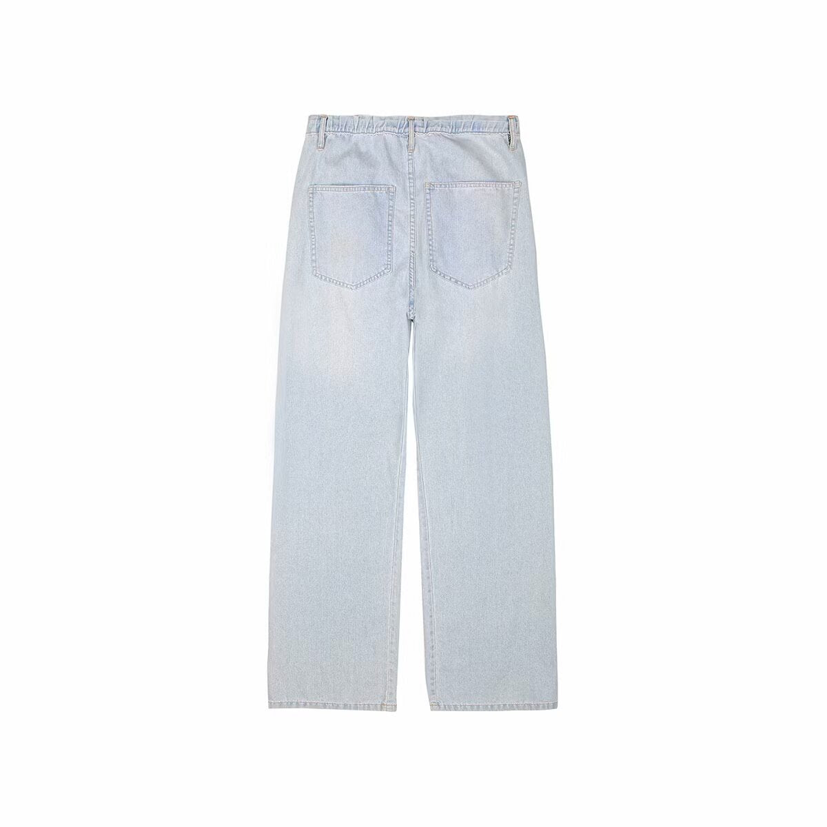 Women's lace up washed wide leg long jeans