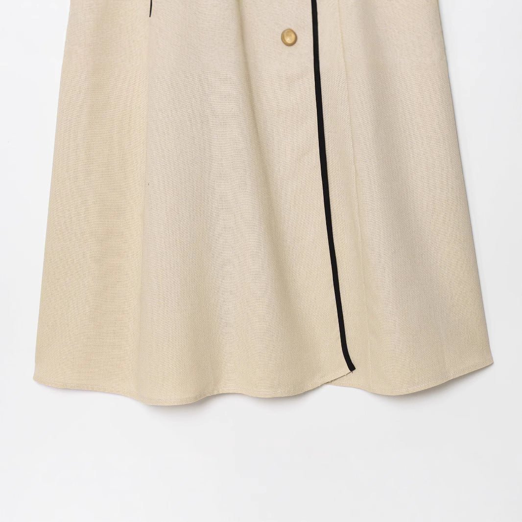V-neck sleeveless contrasting color belt vest style dress for women