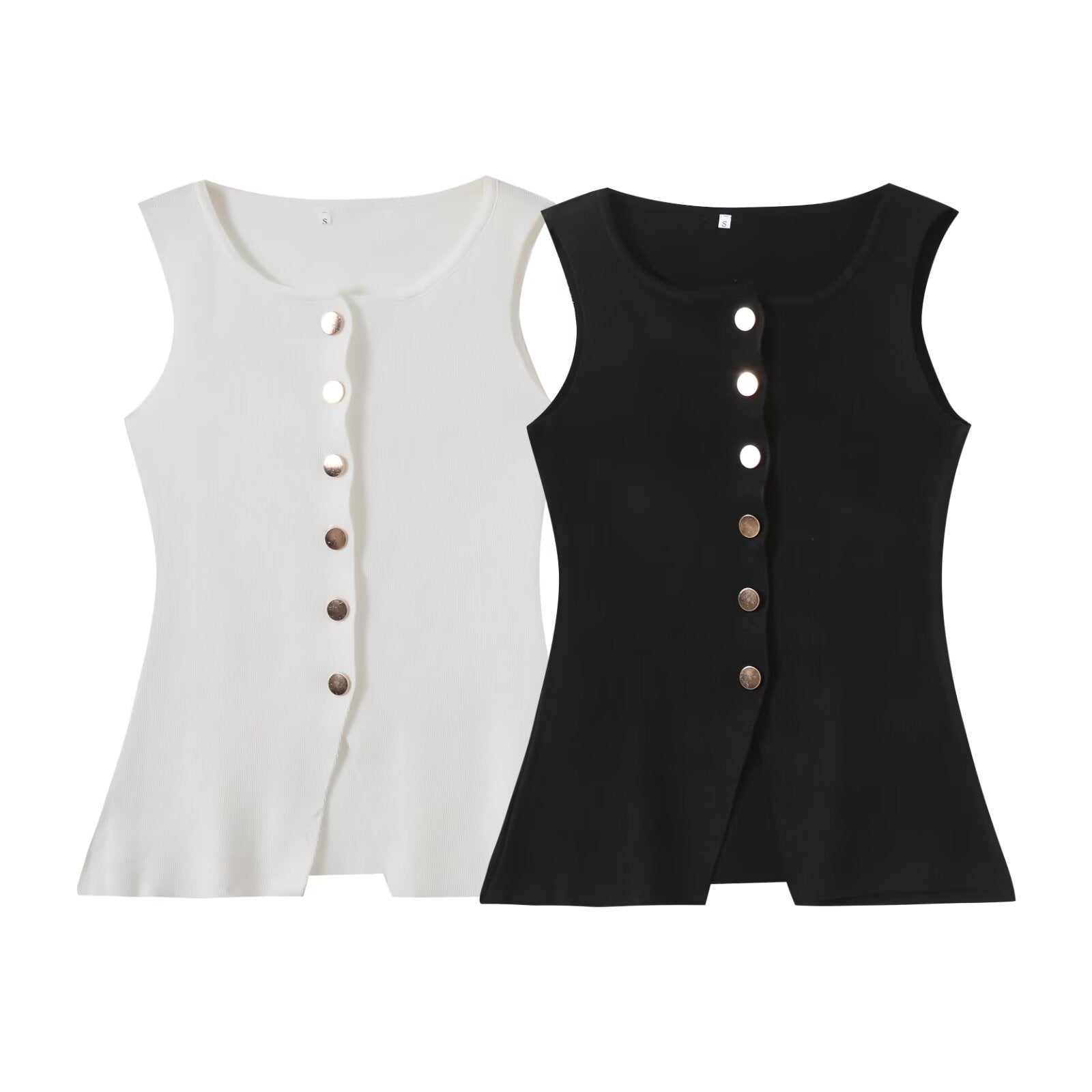 Round neck sleeveless button up knitted vest for women