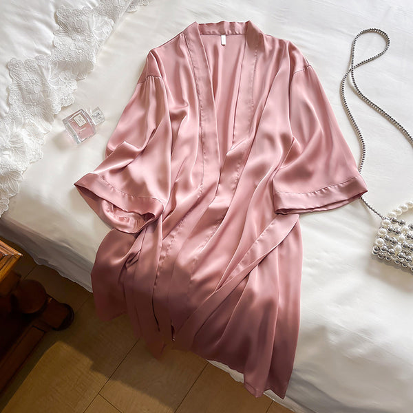 Sexy sleepwear women's spring and autumn thin silk nightgown bathrobe