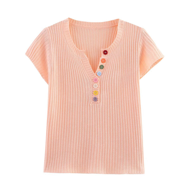 Women's European and American style V-neck T-shirt top