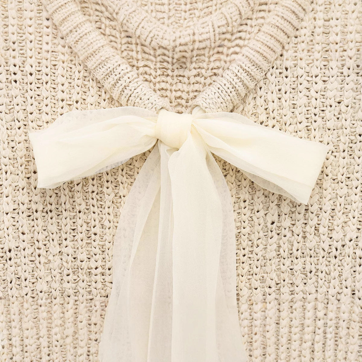 Round neck short sleeved stiff yarn bow decoration knitted T-shirt top for women