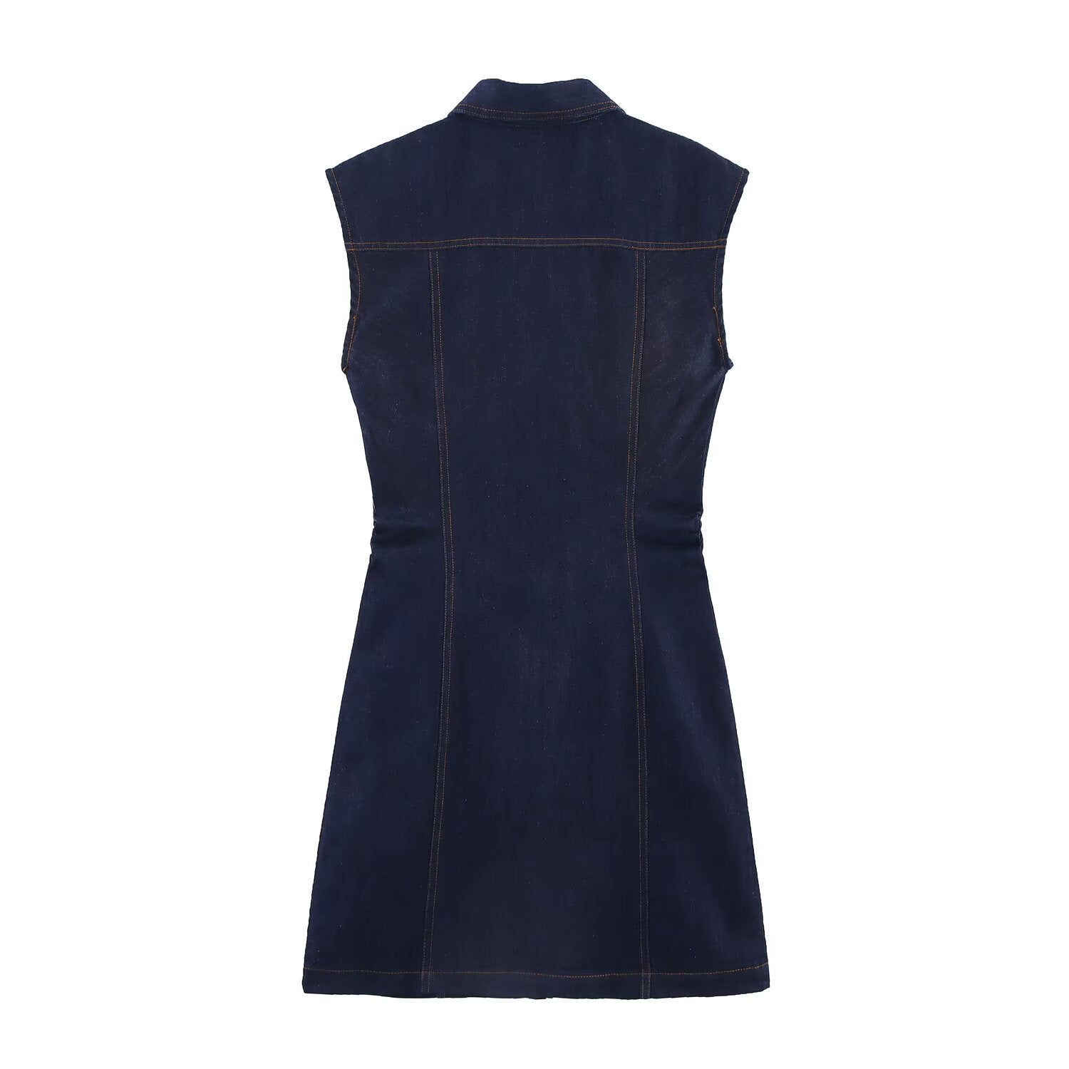Fashionable single breasted lapel pleated Midi denim dress