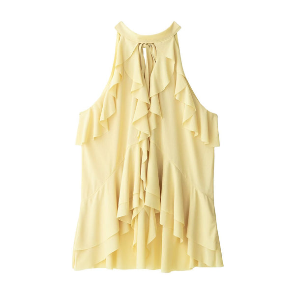 Stacked Decoration Sleeveless Hanging Neck T-shirt Top for Women