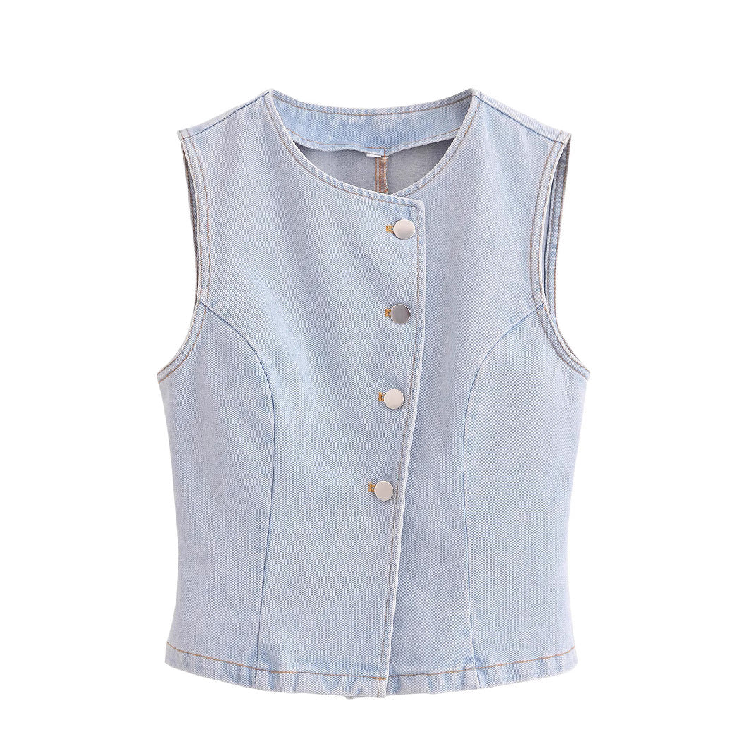 Cowboy vest+denim skirt set for women