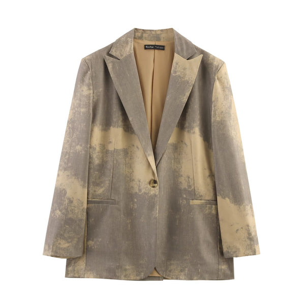 Long sleeved single button retro printed suit jacket for women