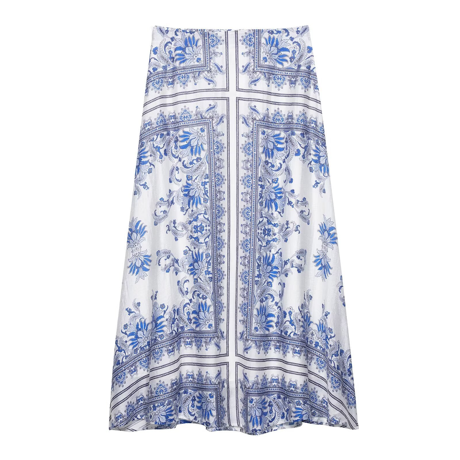 Elastic waisted printed mid length skirt for women