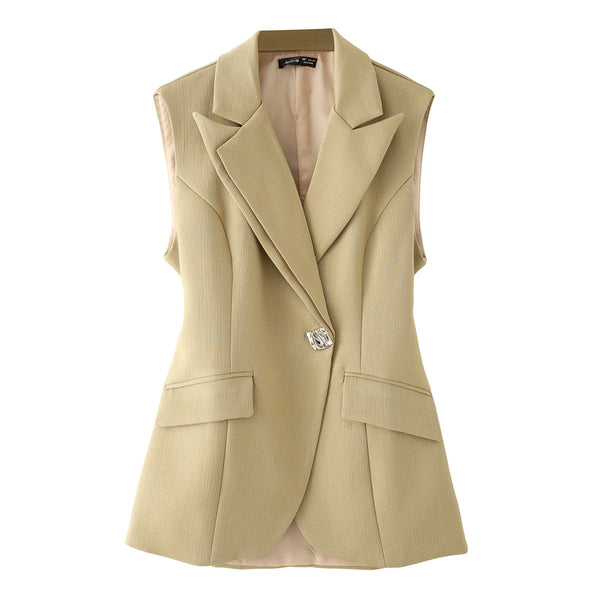 Women's European and American lapel sleeveless back hollow waist cinched suit vest