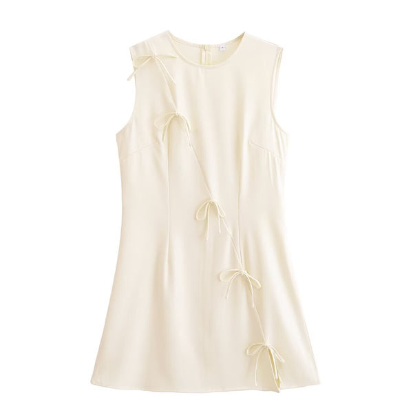 Bow tie tied round neck sleeveless short dress