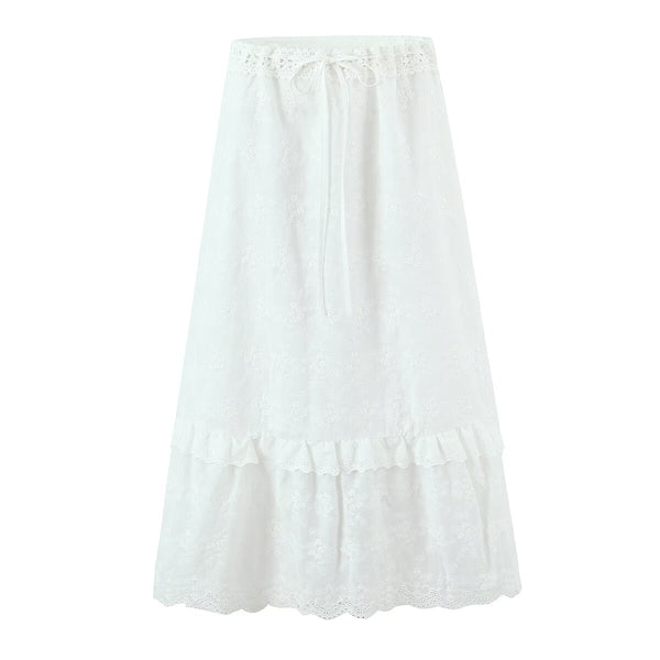 Lace embroidery splicing A-line cake skirt for women