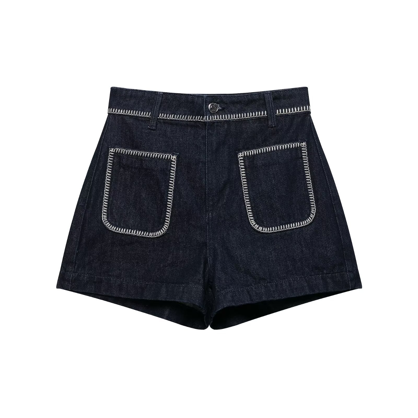 Embroidered denim shorts with bright thread for women
