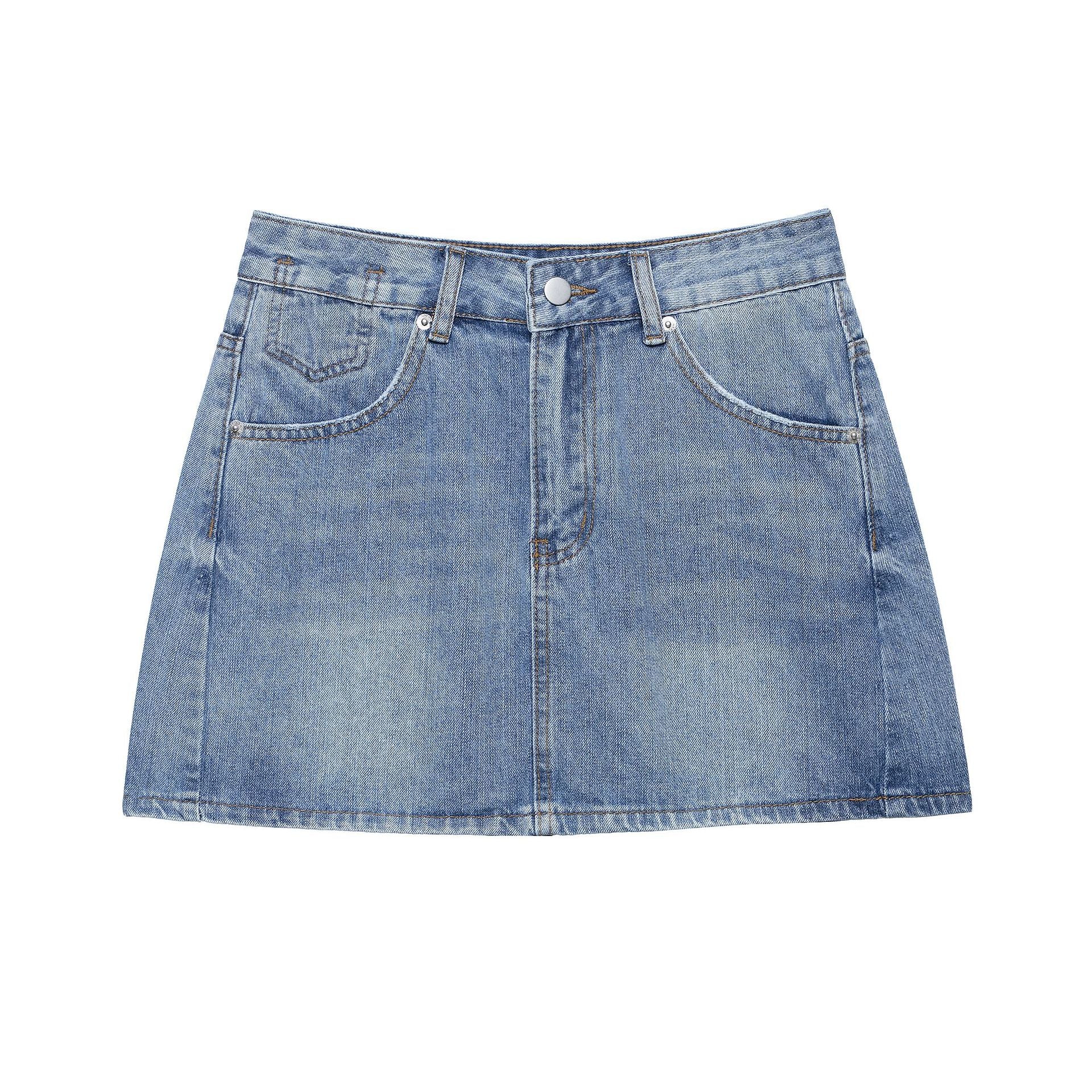 Vintage A-line hip hugging denim skirt for women