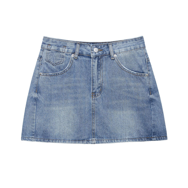 Vintage A-line hip hugging denim skirt for women