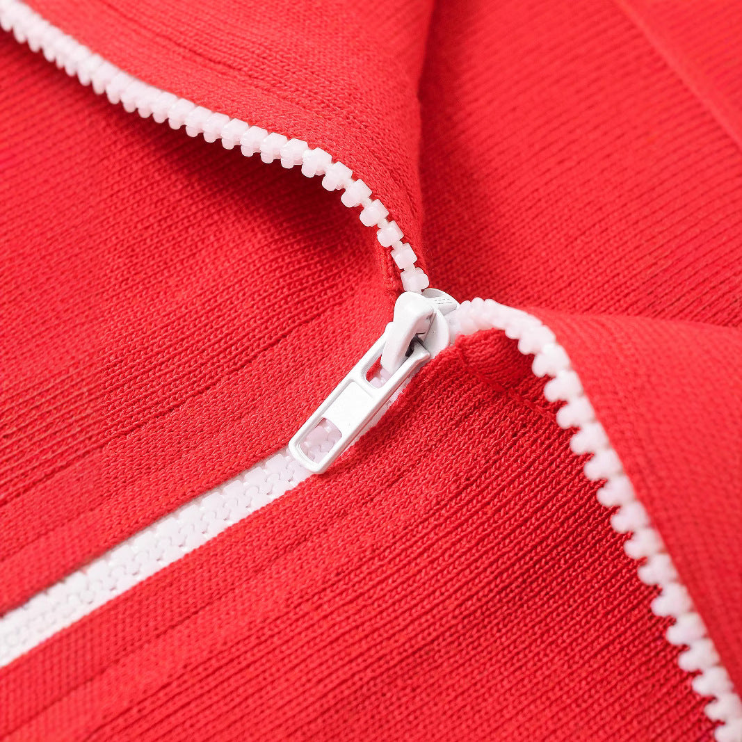 Solid color lapel zipper short knit dress