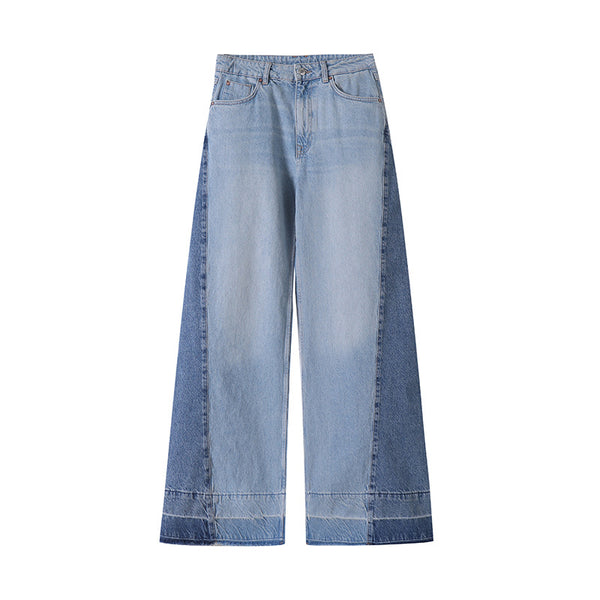 Color blocking design loose casual wide leg jeans for women