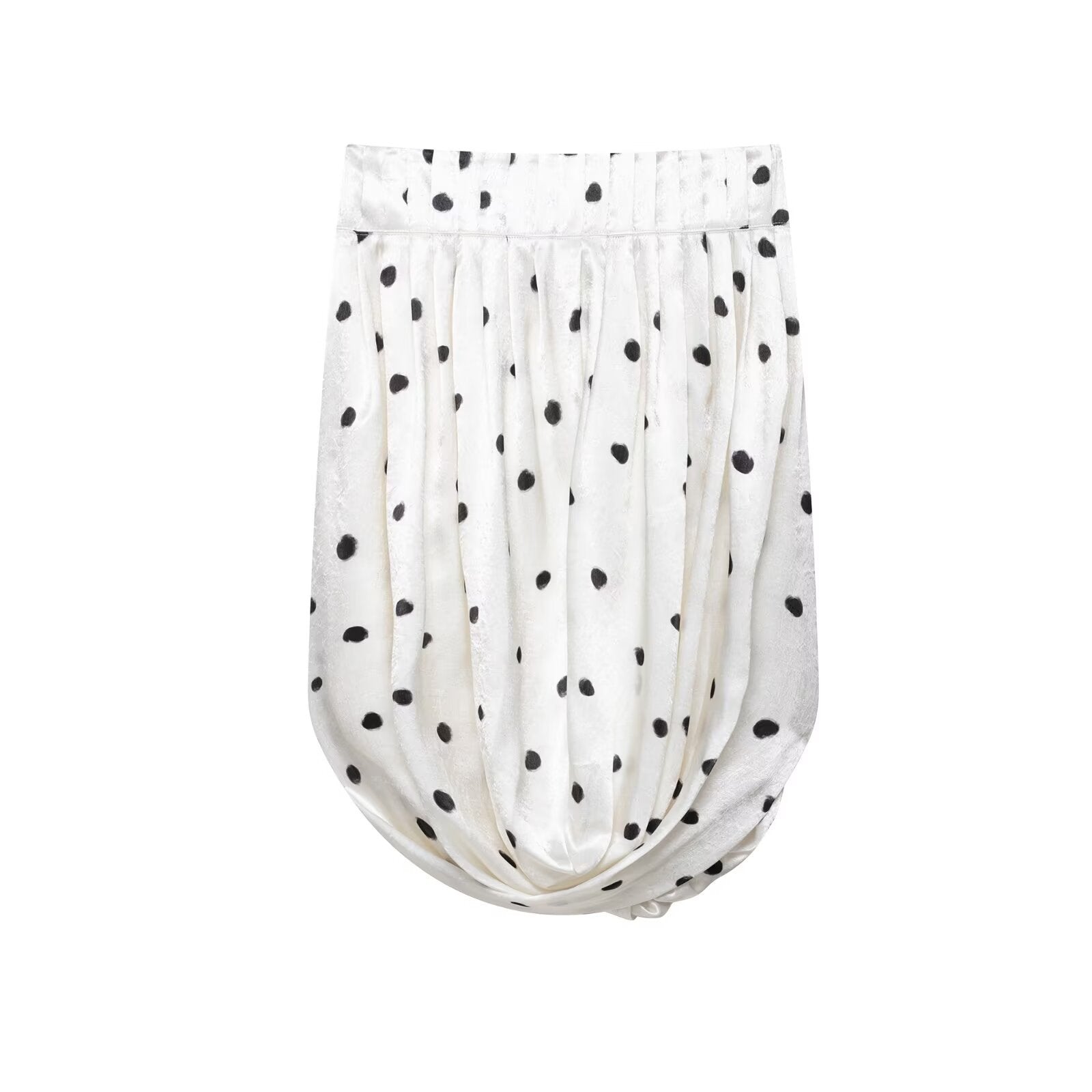 Elastic waisted silk satin textured polka dot skirt for women