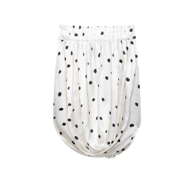 Elastic waisted silk satin textured polka dot skirt for women
